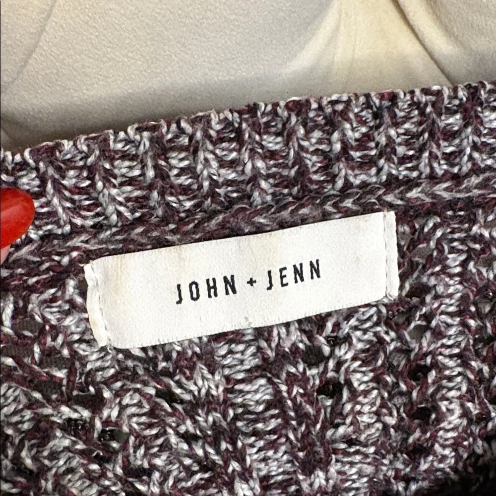 John + Jenn Textured open Knit Sweater Juliette long sleeves Purple gray size S
